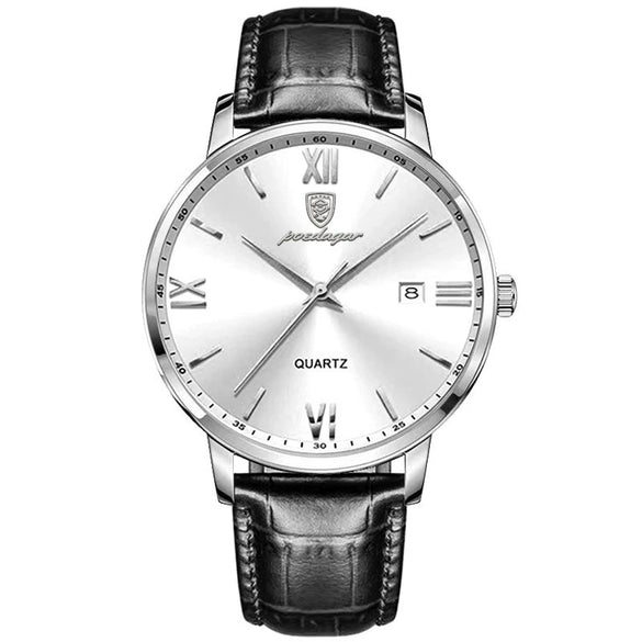 Men's Alloy Leather Business Round Dial Waterproof Quartz Watch