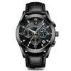 Men's Alloy Leather Quartz Watch With Sapphire Crystal Glass Mirror Round Dial Waterproof Luminous