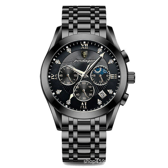 Men's Alloy Leather Quartz Watch With Sapphire Crystal Glass Mirror Round Dial Waterproof Luminous