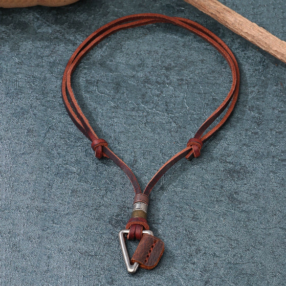 Men's Alloy Leather Retro Simple Geometric Triangle Necklace Jewelry