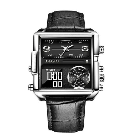 Men's Alloy Leather Square Dial Electronic Quartz Business Style Watch