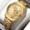 Men's Alloy Mechanical Watch With Luminous Calendar Waterproof Business Style Mineral Reinforced Glass Mirror Stainless Steel Belt Concealed Buckle Onion Crown