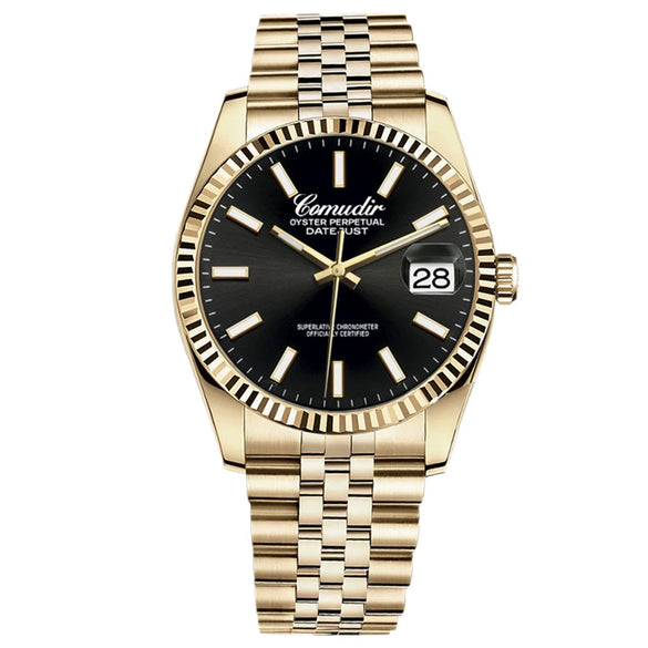 Men's Alloy Mechanical Watch With Luminous Calendar Waterproof Business Style Mineral Reinforced Glass Mirror Stainless Steel Belt Concealed Buckle Onion Crown