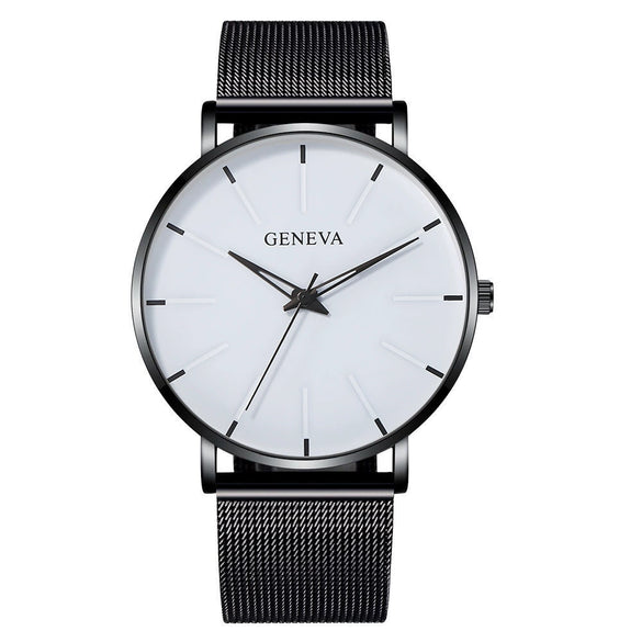 Men's Alloy Mesh Strap Quartz Watch With Colorful Round Dial And Ordinary Crown