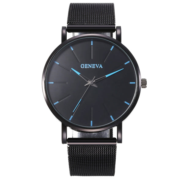 Men's Alloy Mesh Strap Quartz Watch With Colorful Round Dial And Ordinary Crown