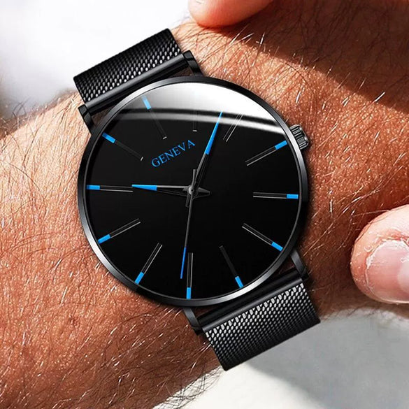 Men's Alloy Mesh Strap Quartz Watch With Colorful Round Dial And Ordinary Crown