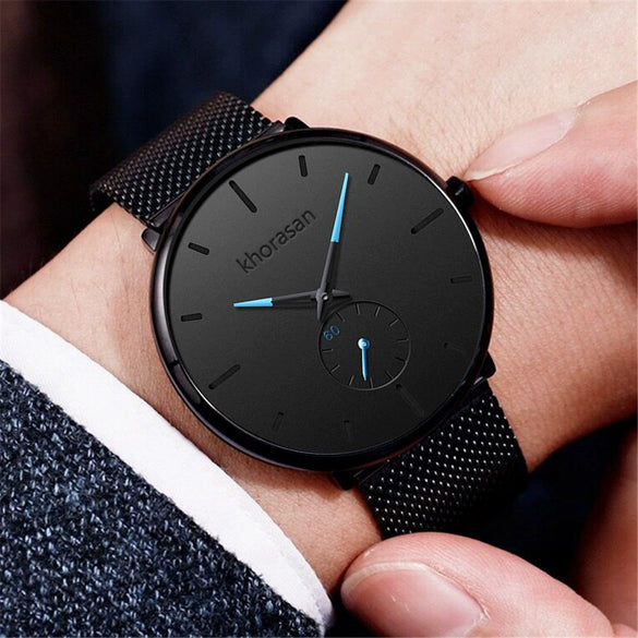 Men's Alloy Mesh Strap Stainless Steel Case Quartz Watch With Round Dial