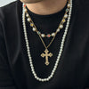 Men's Alloy Pearl Chain Overlapping Cross Geometric Handmade Necklace