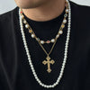 Men's Alloy Pearl Chain Overlapping Cross Geometric Handmade Necklace