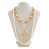 Men's Alloy Pearl Chain Overlapping Cross Geometric Handmade Necklace