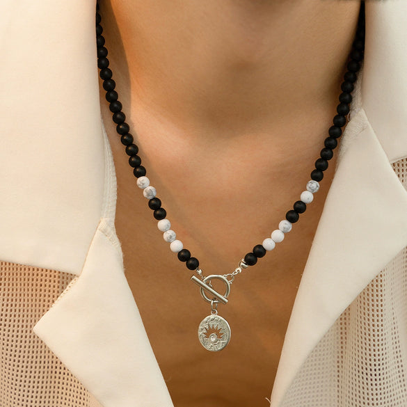 Men's Alloy Pendant Beaded Regular Chain Handmade Geometric Hiphop Niche Necklace Jewelry