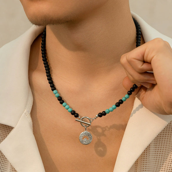 Men's Alloy Pendant Beaded Regular Chain Handmade Geometric Hiphop Niche Necklace Jewelry