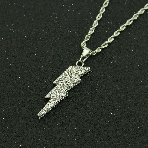 Men's Alloy Pendant Necklace With Diamond And Geometric Design Twist Chain