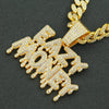 Men's Alloy Pendant Necklace With Diamond Letter Pattern Creative Stitching Water Drop Shape Hiphop Style Cuban Chain