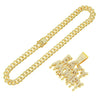 Men's Alloy Pendant Necklace With Diamond Letter Pattern Creative Stitching Water Drop Shape Hiphop Style Cuban Chain