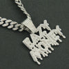 Men's Alloy Pendant Necklace With Diamond Letter Pattern Creative Stitching Water Drop Shape Hiphop Style Cuban Chain