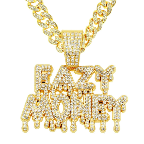 Men's Alloy Pendant Necklace With Diamond Letter Pattern Creative Stitching Water Drop Shape Hiphop Style Cuban Chain