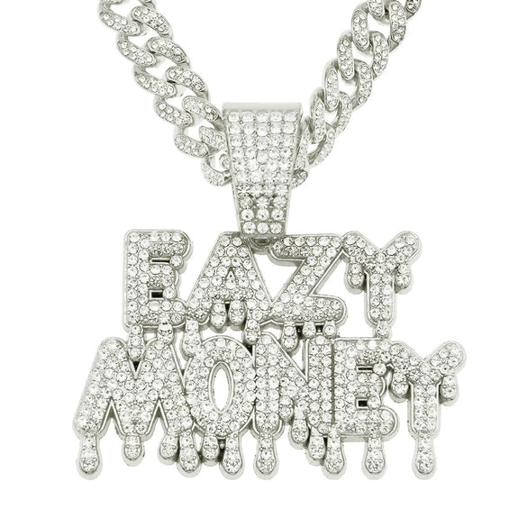 Men's Alloy Pendant Necklace With Diamond Letter Pattern Creative Stitching Water Drop Shape Hiphop Style Cuban Chain