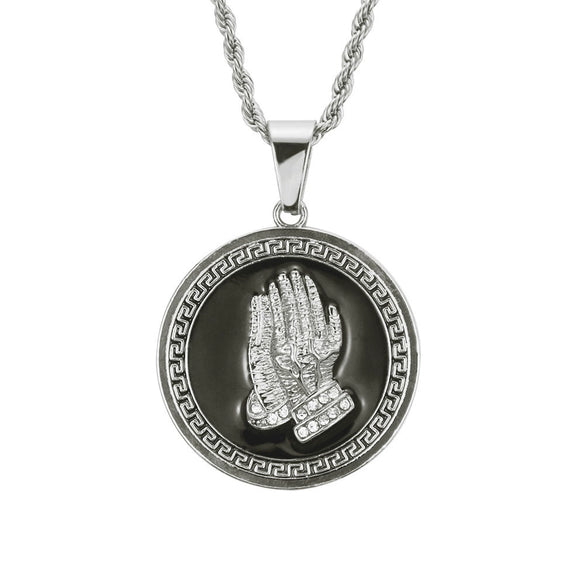 Men's Alloy Pendant Necklace With Praying Hands Pattern And Diamond Design