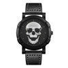 Men's Alloy Pu Strap Round Dial Skull Head Business Style Wrist Watch