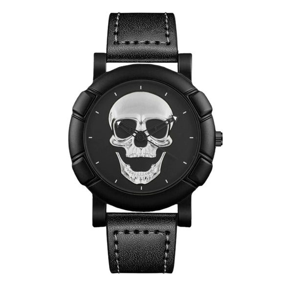 Men's Alloy Pu Strap Round Dial Skull Head Business Style Wrist Watch