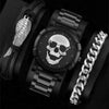 Men's Alloy Pu Strap Round Dial Skull Head Business Style Wrist Watch