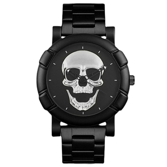 Men's Alloy Pu Strap Round Dial Skull Head Business Style Wrist Watch
