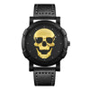 Men's Alloy Pu Strap Round Dial Skull Head Business Style Wrist Watch