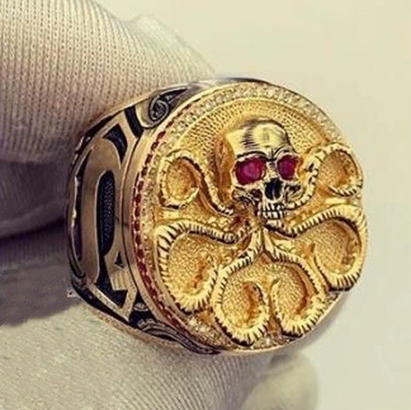 Men's Alloy Punk Style Geometric Skull Ring Electroplated