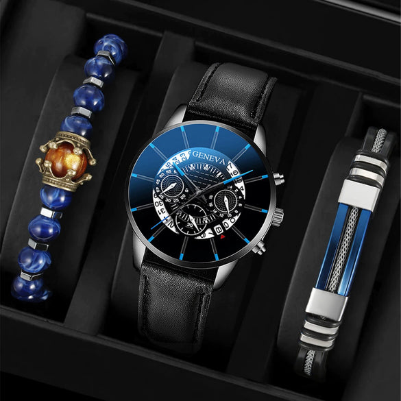 Men's Alloy Quartz Casual Business Round Dial Belt Watch With Stainless Steel Clasp And Imitation Leather Strap