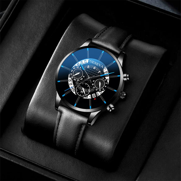 Men's Alloy Quartz Casual Business Round Dial Belt Watch With Stainless Steel Clasp And Imitation Leather Strap