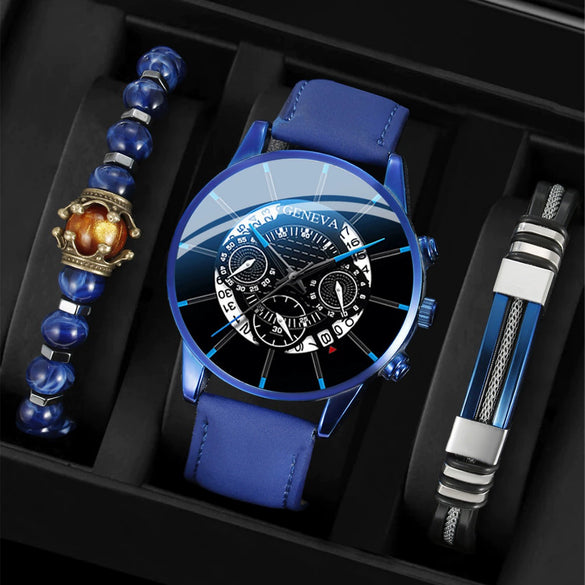 Men's Alloy Quartz Casual Business Round Dial Belt Watch With Stainless Steel Clasp And Imitation Leather Strap