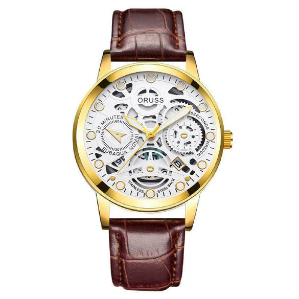 Men's Alloy Quartz Watch With Mineral Reinforced Glass Mirror Round Dial Business Style Waterproof Luminous Hollow Casual