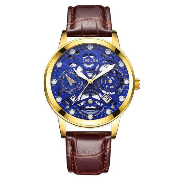 Men's Alloy Quartz Watch With Mineral Reinforced Glass Mirror Round Dial Business Style Waterproof Luminous Hollow Casual