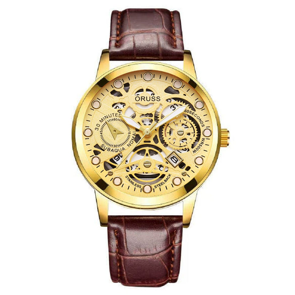 Men's Alloy Quartz Watch With Mineral Reinforced Glass Mirror Round Dial Business Style Waterproof Luminous Hollow Casual