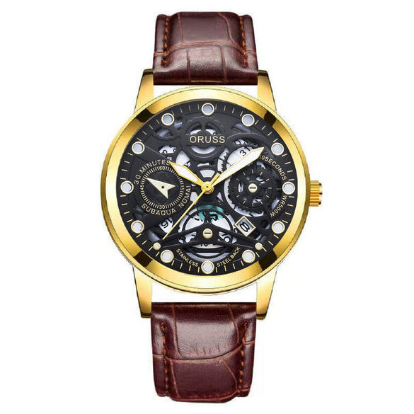 Men's Alloy Quartz Watch With Mineral Reinforced Glass Mirror Round Dial Business Style Waterproof Luminous Hollow Casual