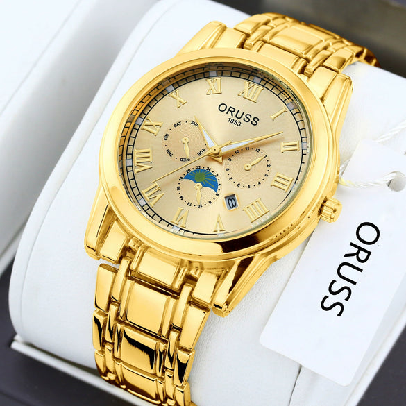 Men's Alloy Quartz Wrist Watch With Round Dial Business Style Waterproof Luminous