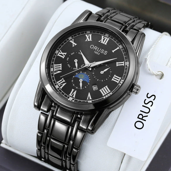 Men's Alloy Quartz Wrist Watch With Round Dial Business Style Waterproof Luminous