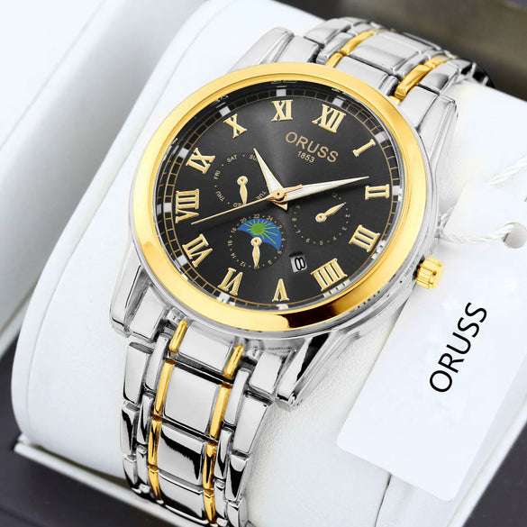 Men's Alloy Quartz Wrist Watch With Round Dial Business Style Waterproof Luminous