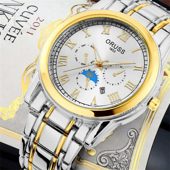 Men's Alloy Quartz Wrist Watch With Round Dial Business Style Waterproof Luminous