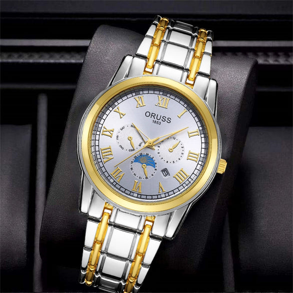 Men's Alloy Quartz Wrist Watch With Round Dial Business Style Waterproof Luminous