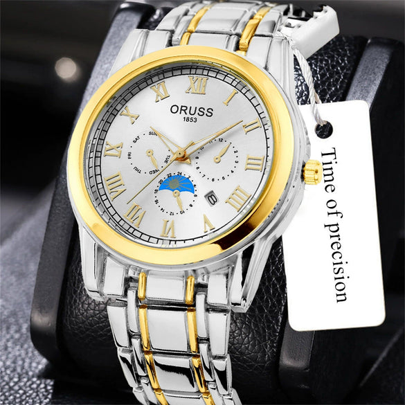 Men's Alloy Quartz Wrist Watch With Round Dial Business Style Waterproof Luminous
