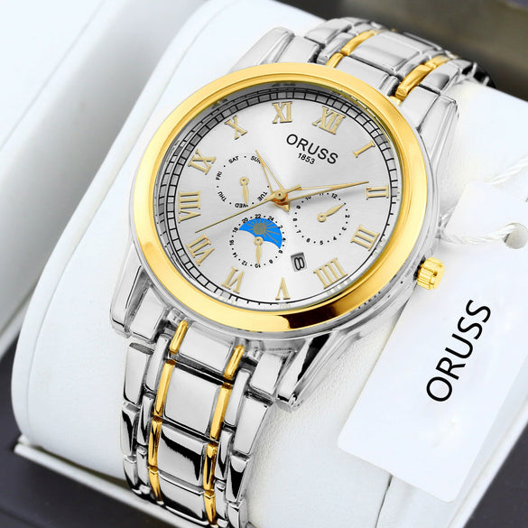 Men's Alloy Quartz Wrist Watch With Round Dial Business Style Waterproof Luminous
