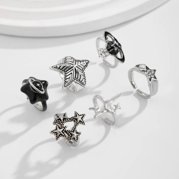 Men's Alloy Retro Geometric Fivepointed Star Hiphop Style Ring With Electroplating