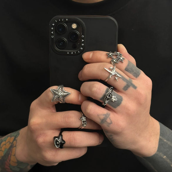 Men's Alloy Retro Geometric Fivepointed Star Hiphop Style Ring With Electroplating