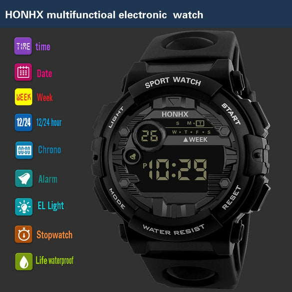 Men's Alloy Rubber Electronic Sports Watch With Round Dial And Pin Buckle