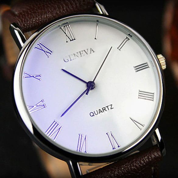 Men's Alloy Shell Casual Watch With Roman Lettering And Blue Light Round Dial
