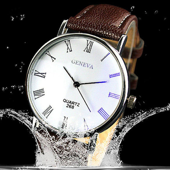 Men's Alloy Shell Casual Watch With Roman Lettering And Blue Light Round Dial