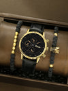 Men's Alloy Sports Watch With Round Dial Beaded Woven Bracelet And Stainless Steel Clasp