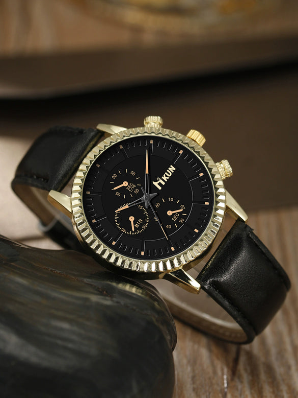 Men's Alloy Sports Watch With Round Dial Beaded Woven Bracelet And Stainless Steel Clasp